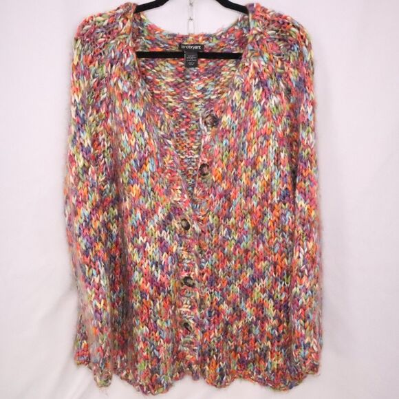 Multicolor WARM Lane Bryant Button Sweater Confetti Knit Cardigan Size 22/24 - Picture 2 of 9